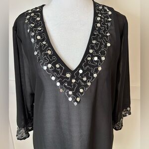 Elegant Black and Silver Embellished Swim Coverup